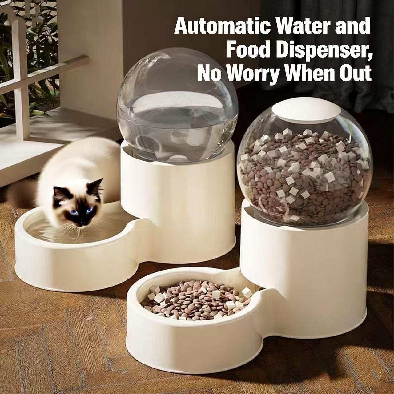 New Automatic Cat Feeder & Water Dispenser Large-Capacity Cat Bowl, Pet Food Storage Container Pet Watering Wonder