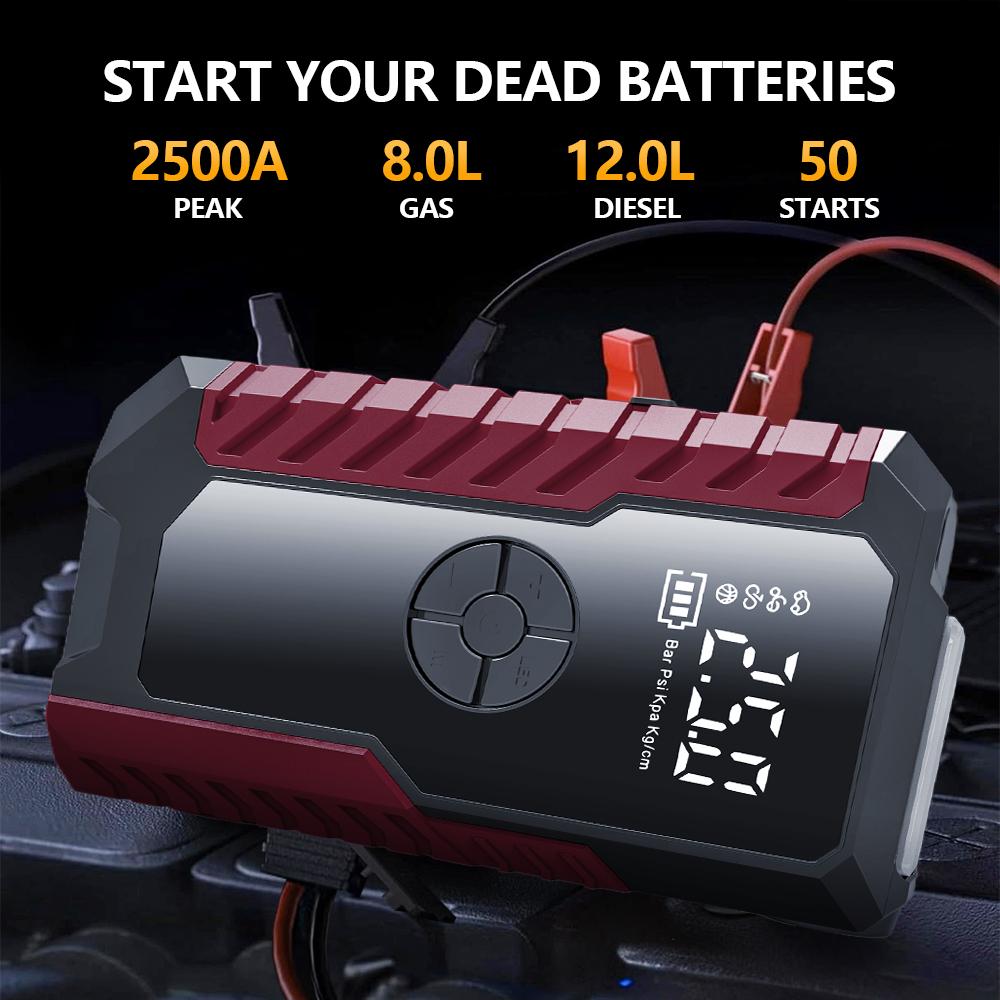 Portable Car Jump Starter with 150PSI Air Compressor, 12V Battery Booster Up to 8.0L Gas/6.0L Diesel, LED Emergency Light & USB Charging,Automotive Tools Portable Car Jump Starter with 150PSI Air Compressor, 12V Battery Booster Up to 8.0L Gas/6.0L Diesel, LED Emergency Light & USB Charging,Automotive Tools