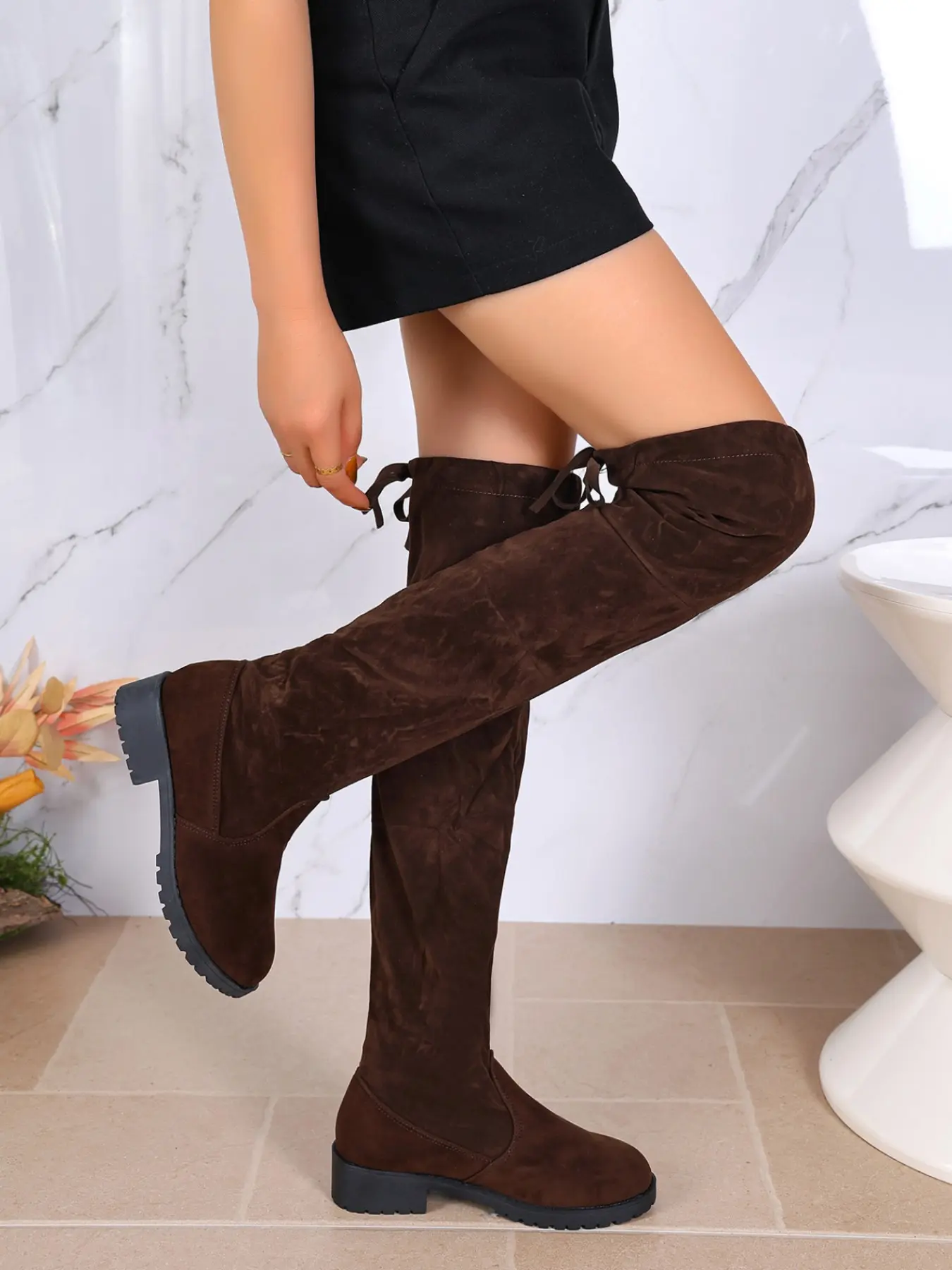 Elastic Velvet Slimming Over-The-Knee Boots, Back Strap Thick Sole High Tube Boots, Soft Face Elastic Long Tube Women's Boots, Fall Winter Thin Velvet Style