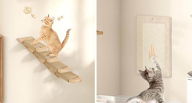 HOOBRO Wood Cat Wall Shelves, Set of 5 Cat Wall Furniture, Cat Corridor, Cat House, Cat Plush Hammock, Scratching Board and Cat Climbing Shelves, Sturdy, Durable and Safe, Natural