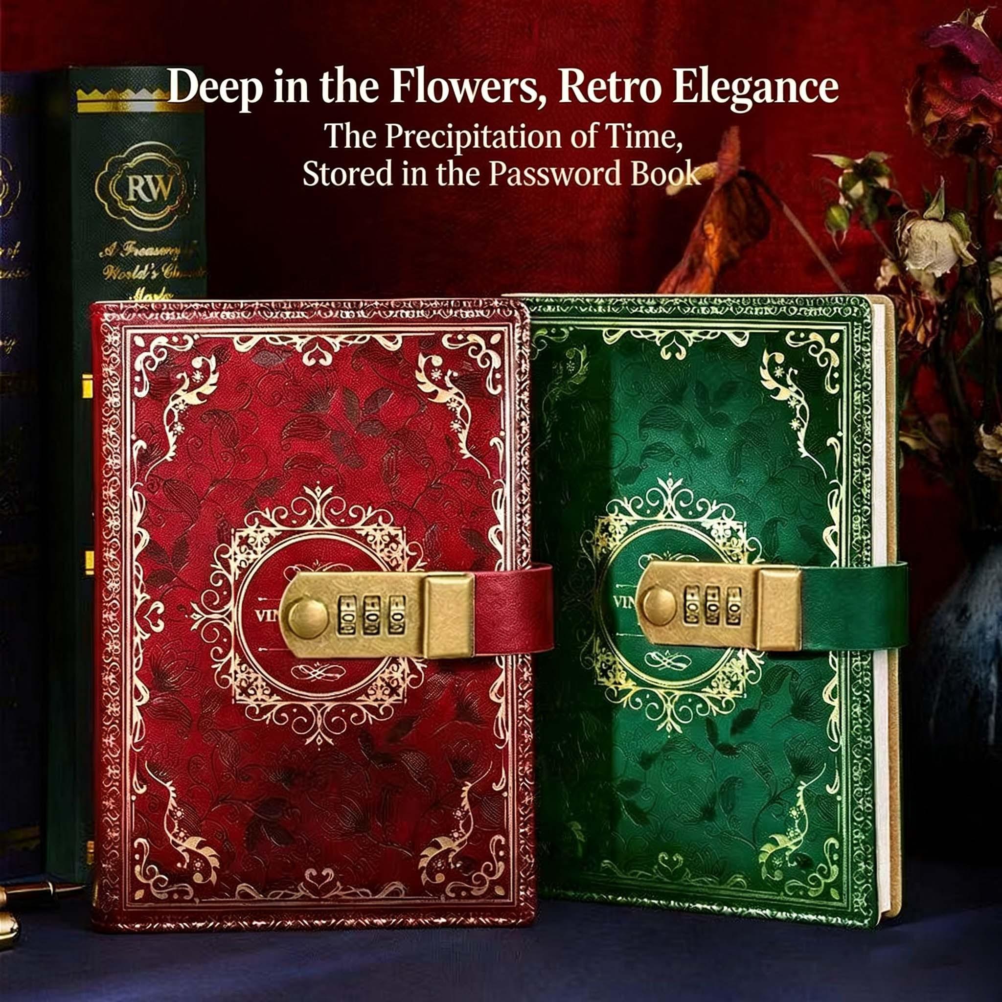 Vintage European Embossed Gold Foil Password Notebook, Luxurious Texture, Practical Functionality, Diary Journal Private Notebook, 100 Sheets