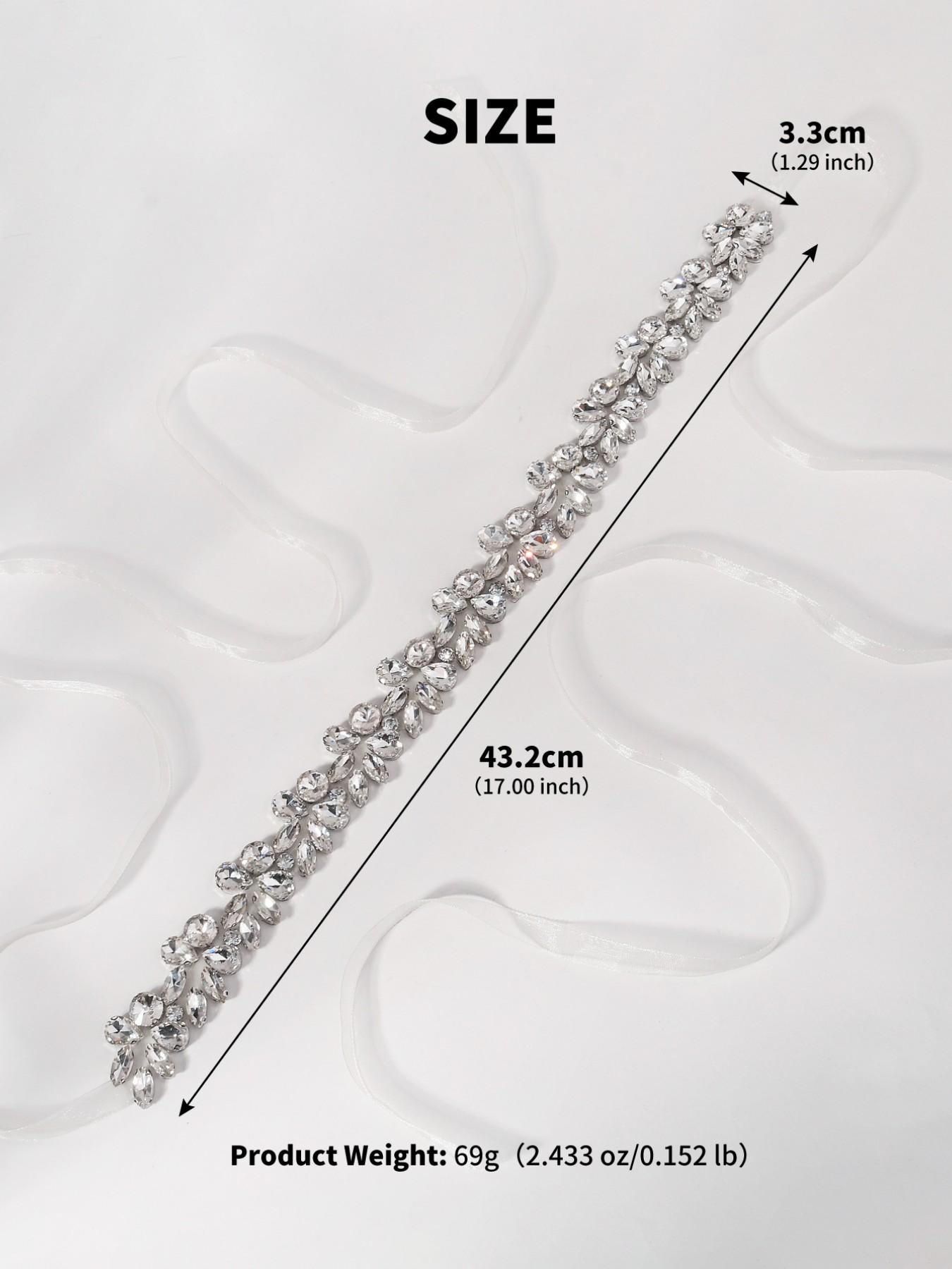 Bridal High-End Sparkling Rhinestone Waist Belt For Dress, Heavy-Duty Rhinestone Organza Ribbon Sash, Wedding Bridesmaid Evening Gown Accent, Belts For Dresses