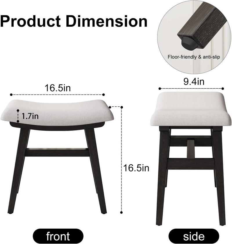 Solid Wood Vanity Stool, Saddle Cushion Vanity Bench with High-Strength Rebound Sponge, Easily Assembly, Vanity Chair, Foot Stool, Makeup Stool for Bedroom, Entryway