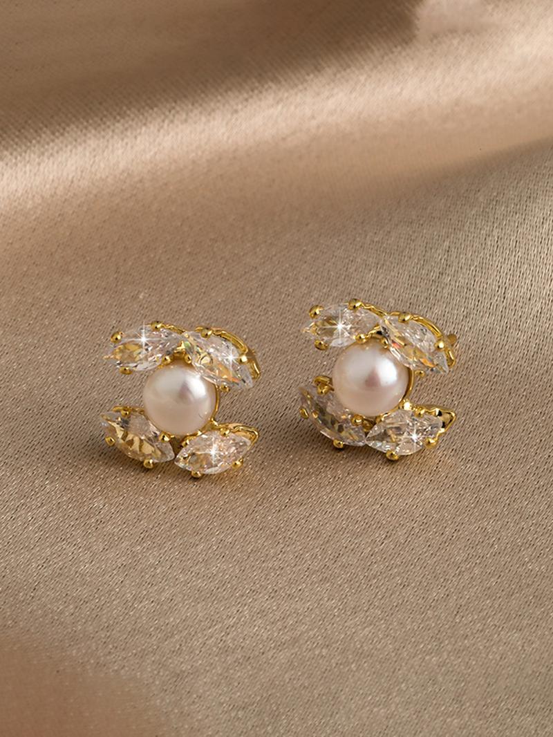 Elegant Zircon Cross Pearl Earrings Set, Fashion Earring, Trendy C-Shaped Ear Clips for Women, Perfect for Daily Wear & Date Nights