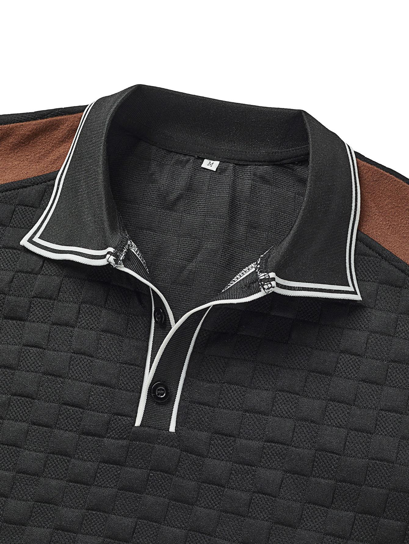 Men's Spring New Fashion Checkered Polo Shirt, Colorblock Design, Daily Commute Wear, 100% Polyester Fiber, Durable Fabric