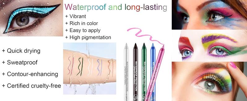 15Colorful Eyeliner Pen Set, Colors Eye Shadow Pencil, Pearl Eyeliner Kit Metallic Glitter Colored Eye liner for Women Eye&Lip Liner Professional Waterproof Eye Makeup