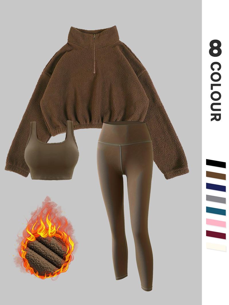 Women's Fleece-Lined Tracksuit Set, Cozy 3-Piece Outfits For Gym, Ideal Valentine'S Gift