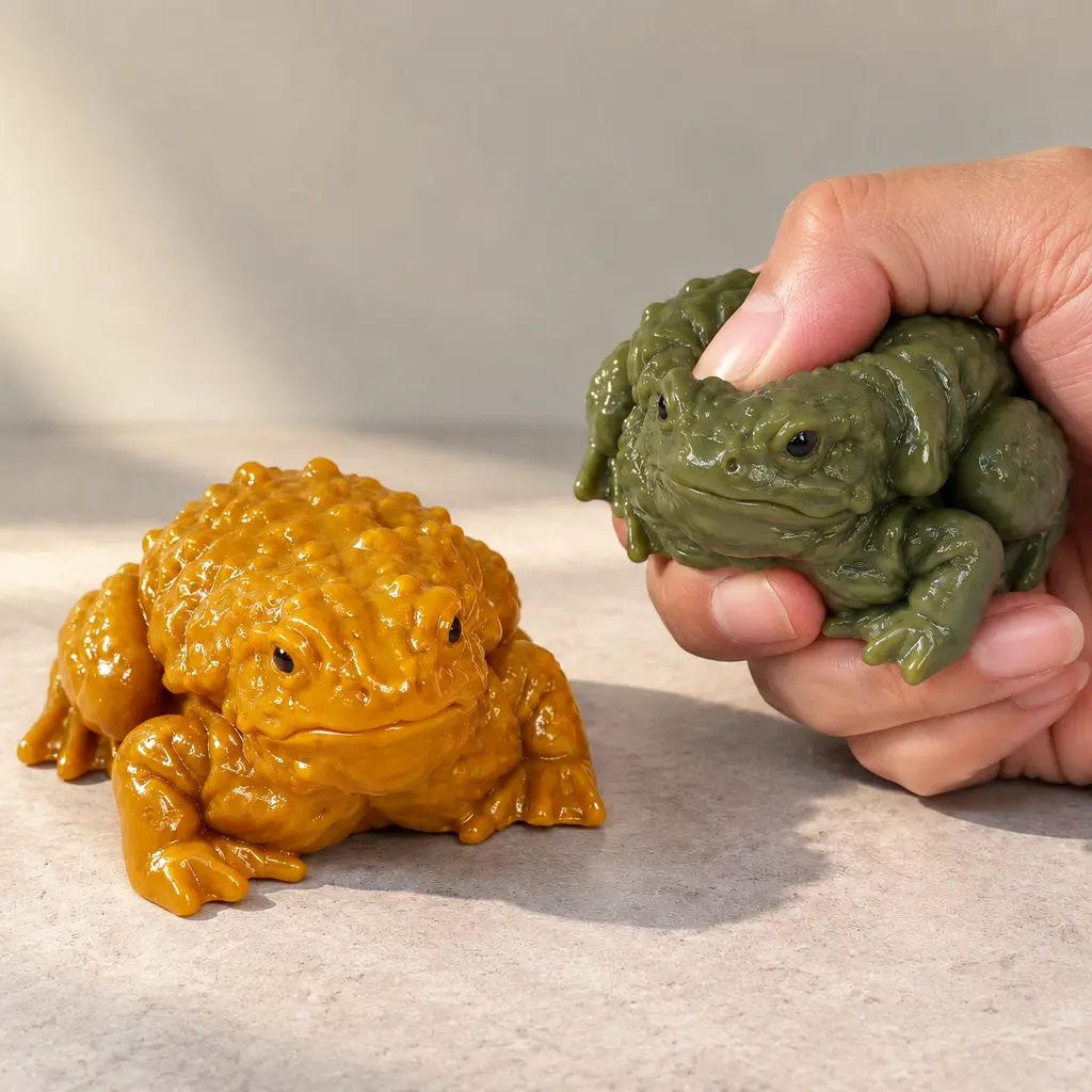 2PCS Stress Relief Frog Squishy Toy Hand Painted DIY Prank Venting Fidget Realistic Toad Sensory Calming Gift for Teens and Adults Medium Size Dark Green Gold Desk Companion