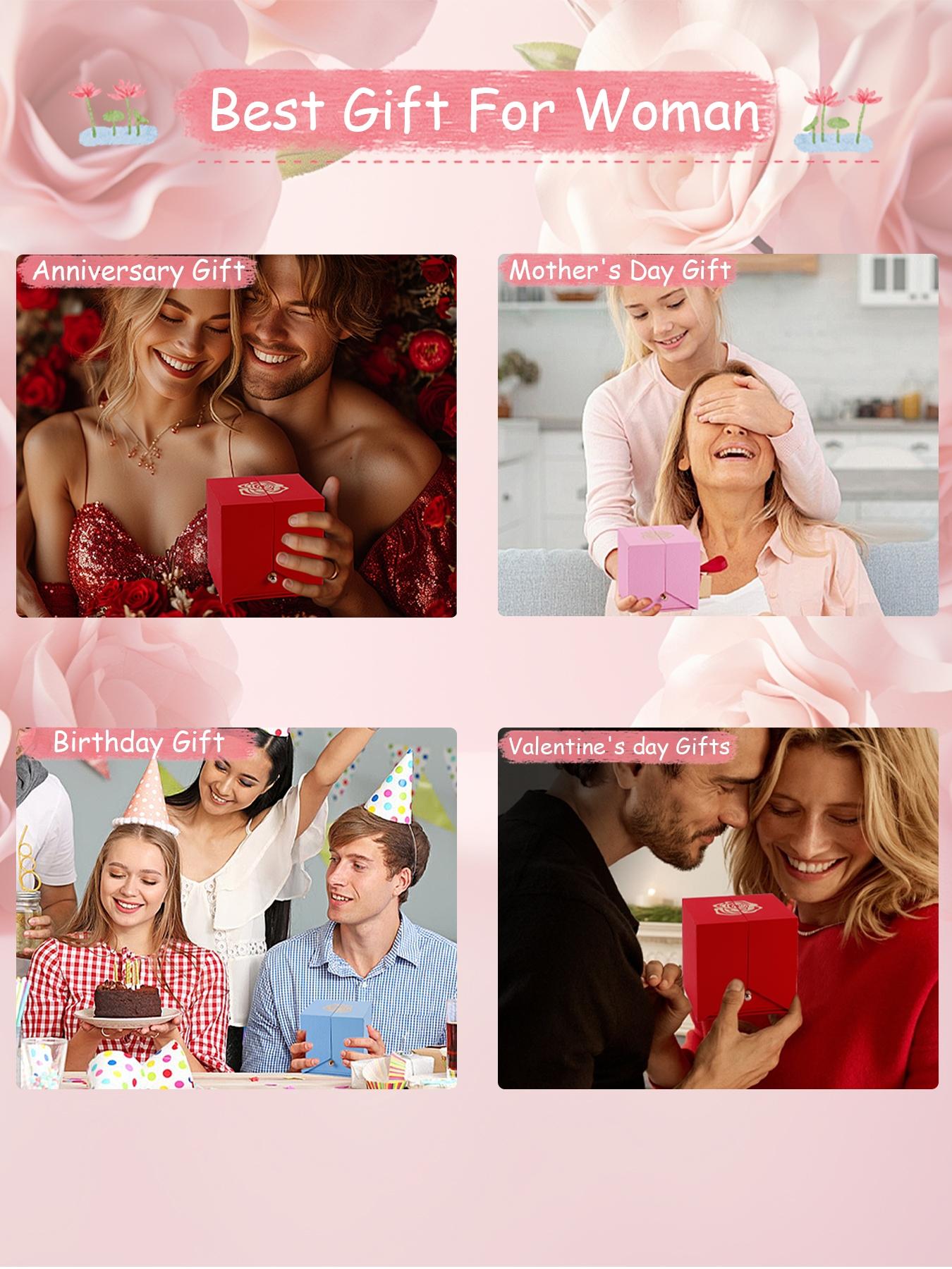 Apple Shape Rose Jewelry Gift Box With Initial Letter Love Heart Necklace for Women, Valentine's Day Wedding Anniversary Jewelry Gift for Girlfriend Wife, Birthday Christmas Gift for Daughter Mom