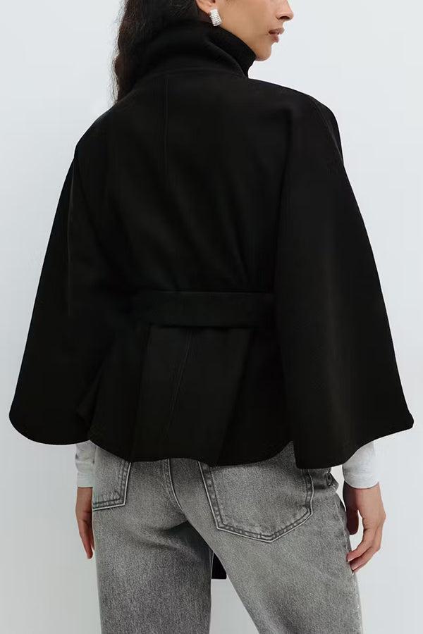 Women's Plain Front Buckle Belted Woolen Cape Coat, Casual Fall & Winter Outerwear, Stylish Daily Wear for Dating, Jackets Women's Plain Front Buckle Belted Woolen Cape Coat, Casual Fall & Winter Outerwear, Stylish Daily Wear for Dating, Jackets