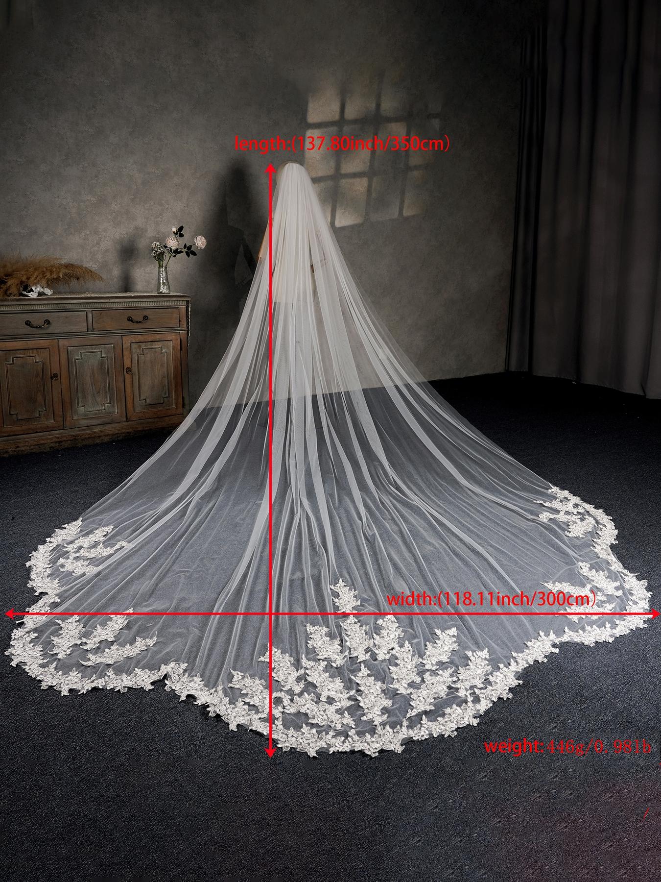 Bridal Cathedral Veil in Delicate White Lace with Oversized Train and Romantic Wavy Edges Wedding Photo Essential Trailing Veil