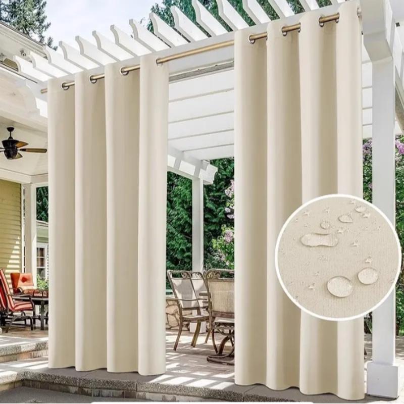 Modern Style Outdoor Waterproof Sunproof Curtain, Breathable Mesh for Porch Gazebo Pergola, UV Protection Rainproof Mold Resistant