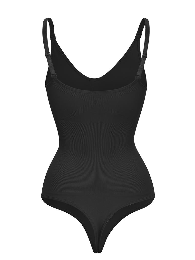 Women's Solid Backless V Neck Shapewear Bodysuit Curve Hugging Compression, Hook Eye Design Basic Minimalist Adjustable Strap Bodysuit, Ladies Shapewear for Daily Wear, Tummy Tuck Garment