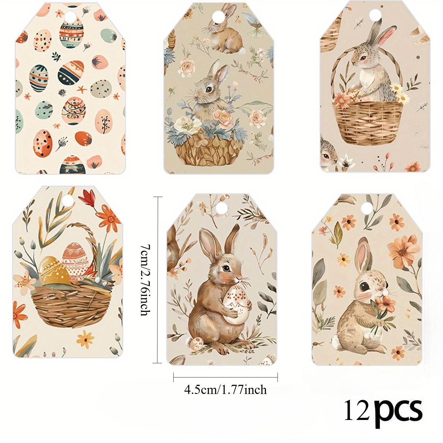 12pcs Watercolor Easter Gift Tags, Cute Bunny & Easter Egg Paper Hang Tags, Spring Gift Wrap Labels, Easter Party Favors