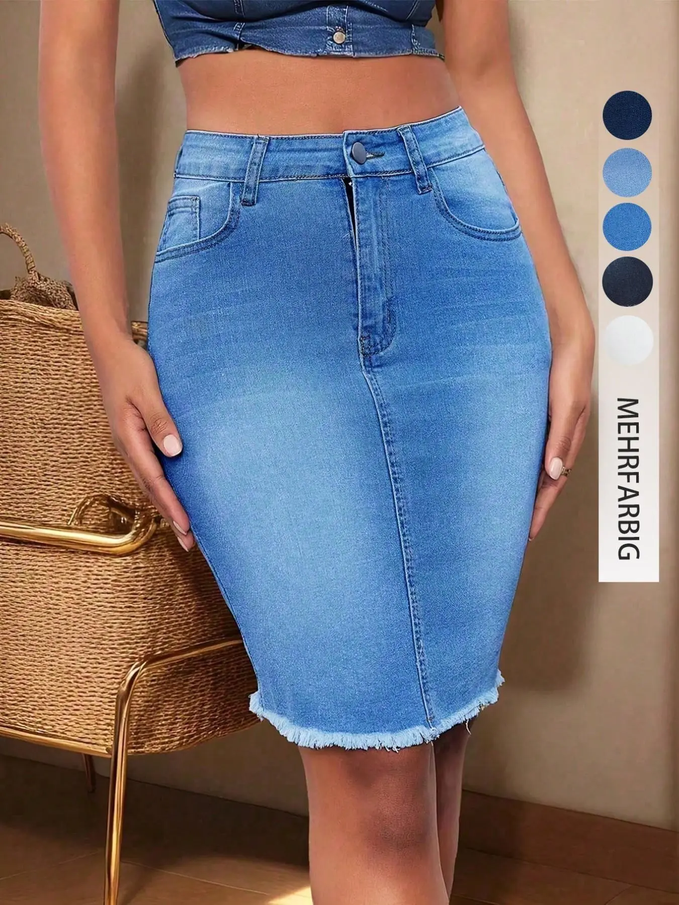 Women's Slim-Fit High-Waisted Denim Skirt, Bodycon A-Line Design, Sexy S-Curve Accent, Casual Daily Wear, Office & Commute Essential