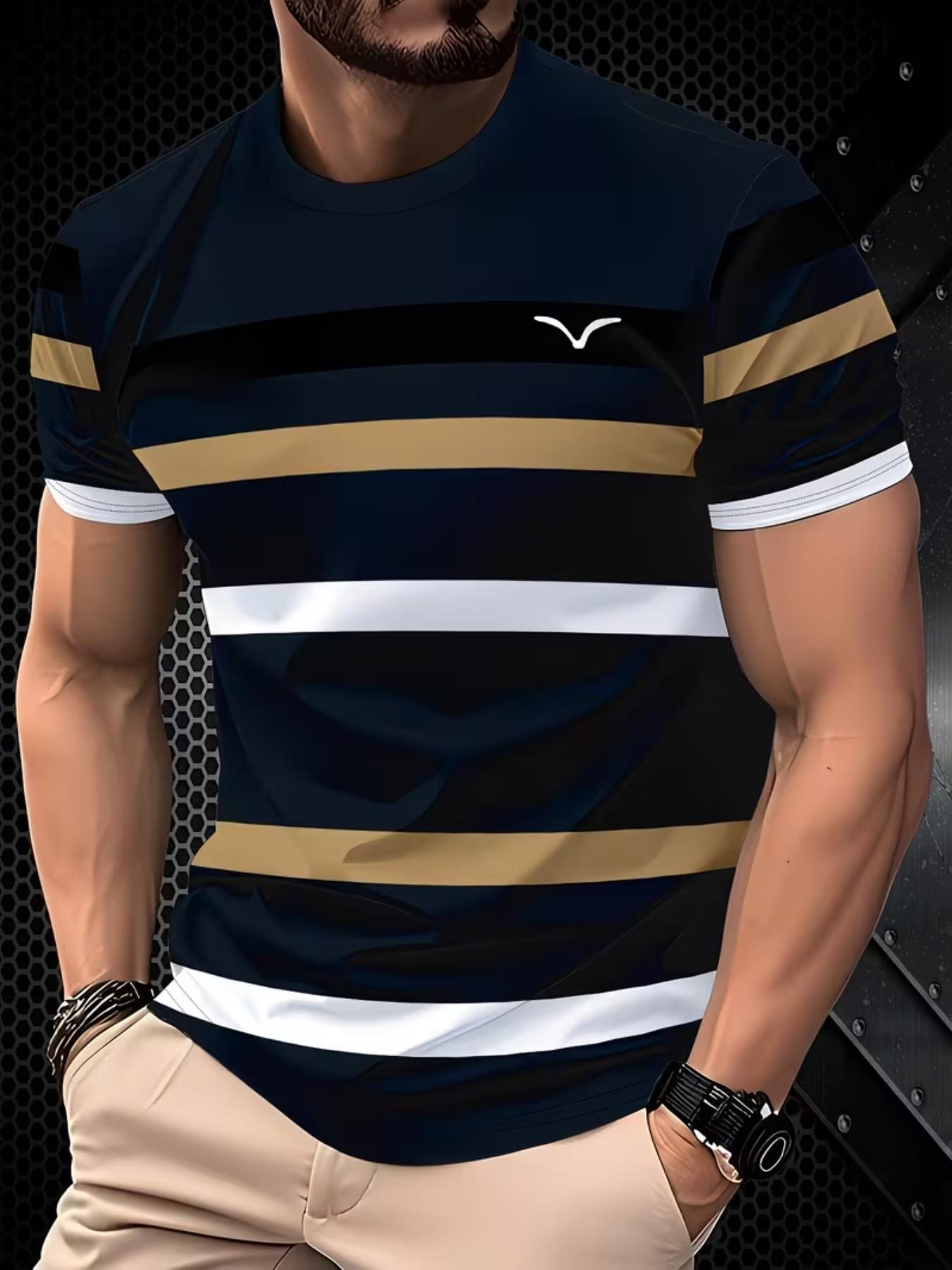 Men's Fashion Casual T-Shirt, 100% Polyester, Round Neck, Short Sleeve, All Seasons, Smooth Fabric, Daily Wear