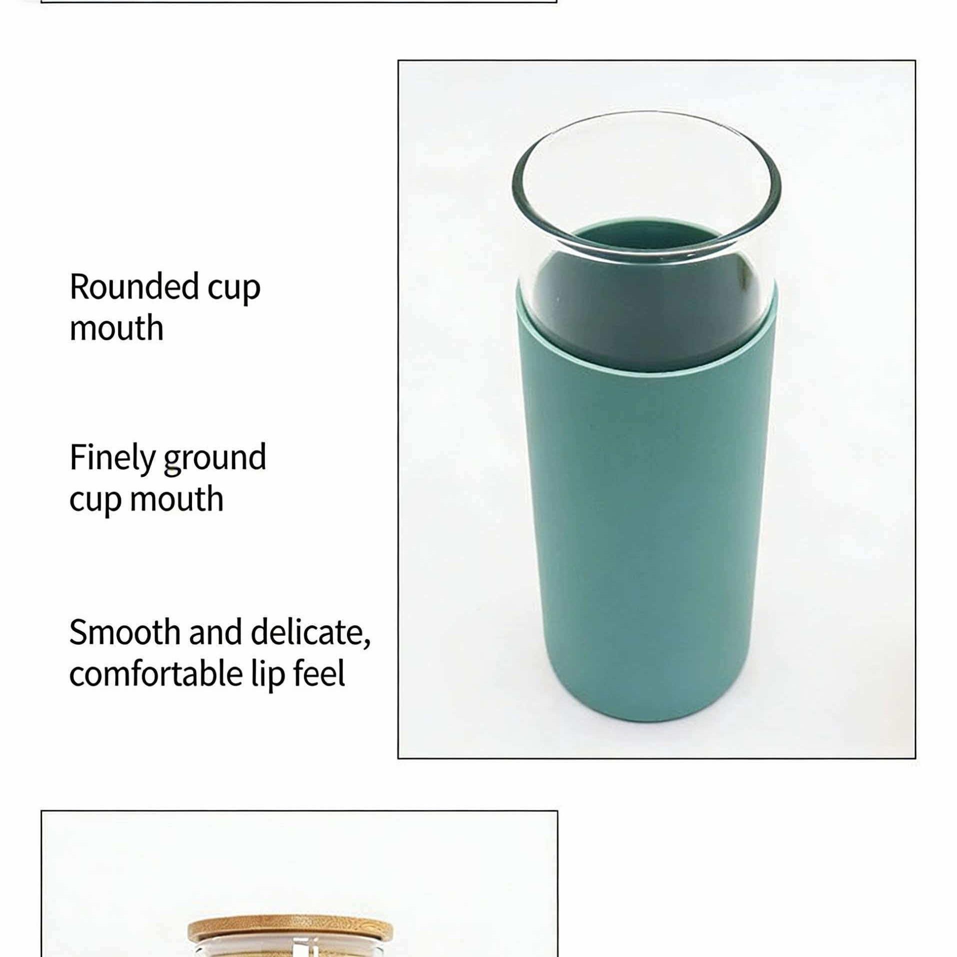 2pcs Bamboo Wood Straw Cup with Bamboo Lid Silicone Sleeve, Insulated Glass Cup, Simple High-Temperature Resistant Water Cup