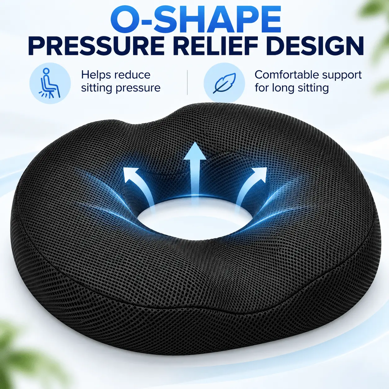 Memory Foam O-Shape Seat Cushion, Breathable Mesh Donut Cushion, Ergonomic Pressure Relief Pillow for Office Chair, Car Seat, Home Use