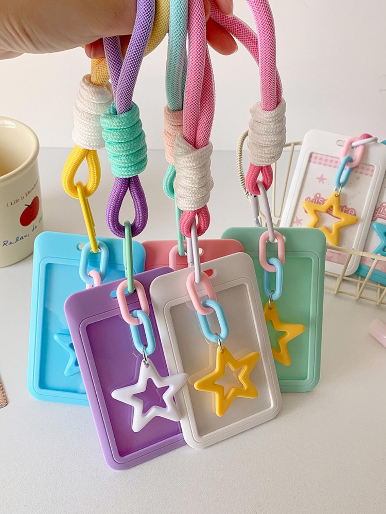 Candy-colored sliding 3-inch card holder with student lanyard, bus card and subway card wallet, student fan display small card holder