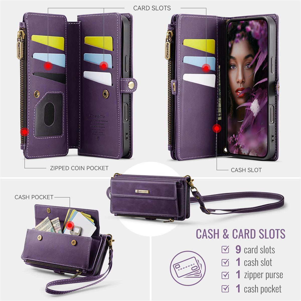 for iPhone 16e 16 Pro Max 16 Plus 16 Pro 16 Wallet Case, RFID Blocking Phone Case Women Men Kickstand flip Cover Wrist Strap Zipper Credit Card Holder Slots