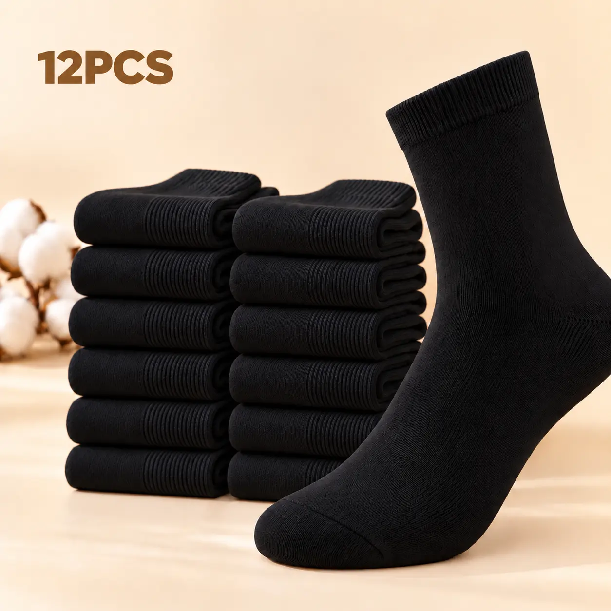 12-Pack Black Unisex Crew Socks, Soft Breathable Stretch Everyday Socks with Moisture-Wicking Comfort for Casual Wear, Sports, Gym, Work & All-Season Use