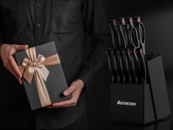 Astercook 15-Piece Stainless Steel Kitchen knives with Built-in Sharpener, Chef & Steak Knives, Bread Knife, Scissors, and Butter Knife - Springtok Block Astercook 15-Piece Stainless Steel Kitchen knives with Built-in Sharpener, Chef & Steak Knives, Bread Knife, Scissors, and Butter Knife - Springtok Block