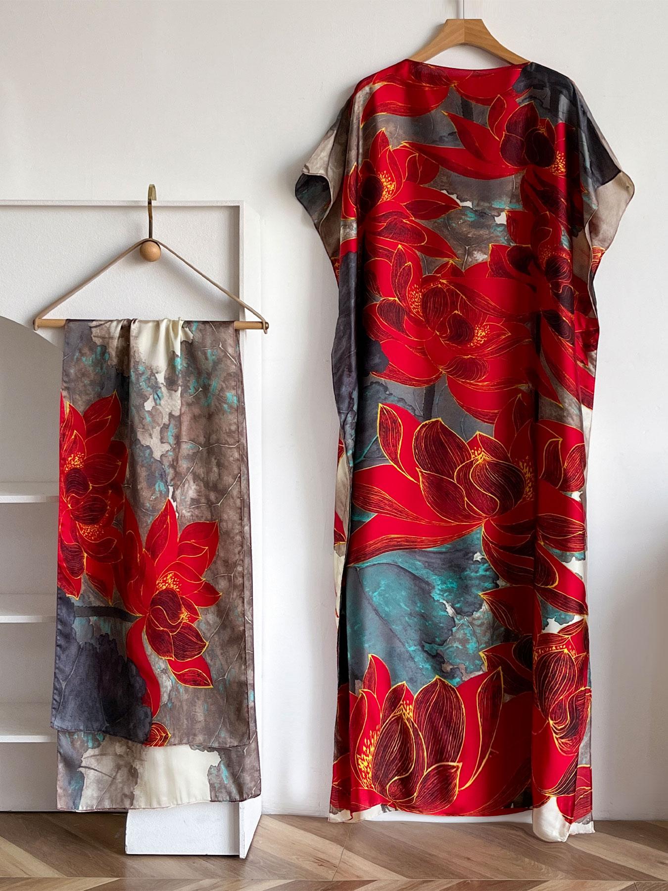 Women's Floral Print Long Scarf & Khimar, Boho Style Scarf & Shawl for Daily Wear, Fashion Accessories for Women & Girls