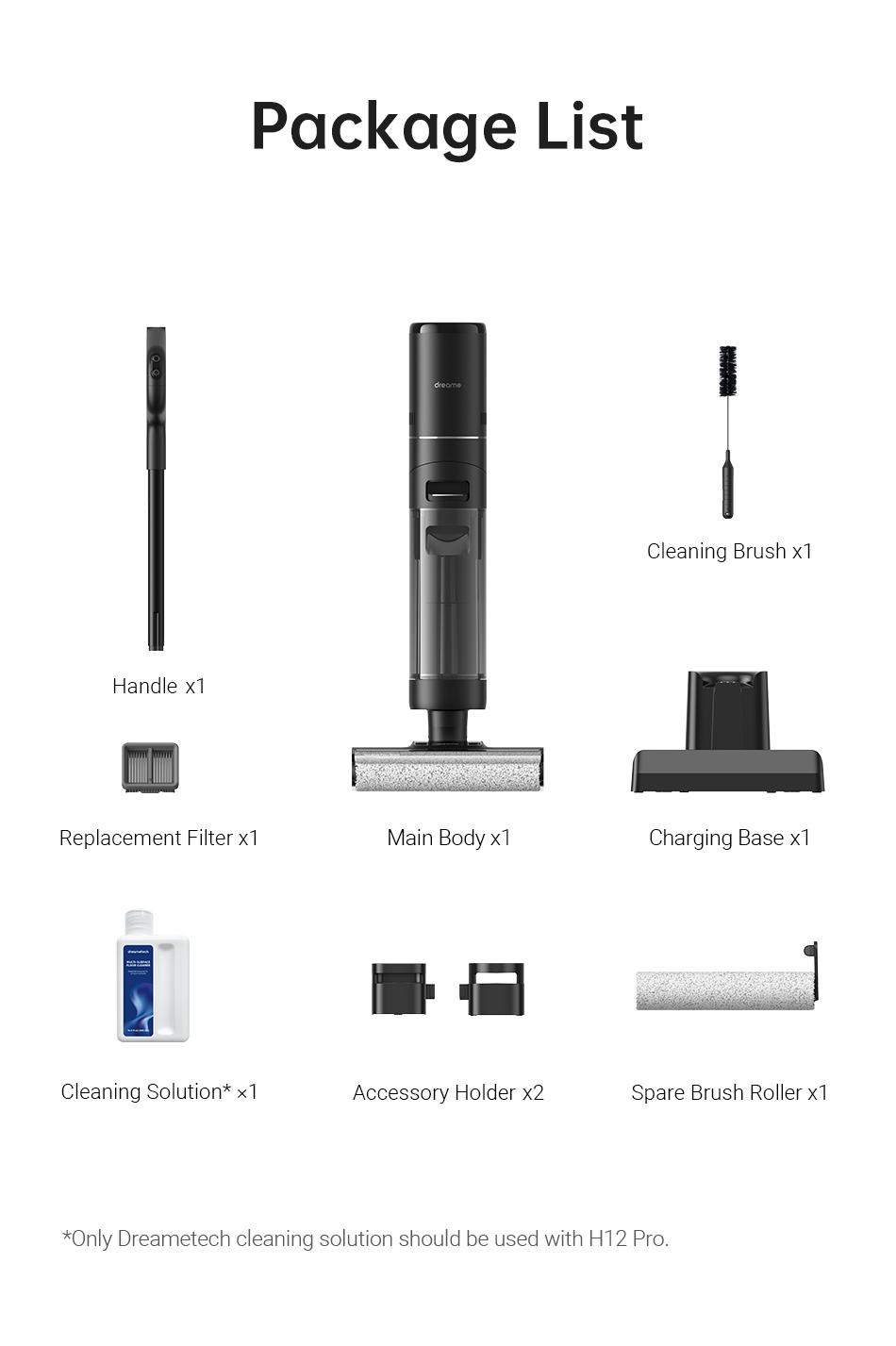 DREAME H12 PRO Series I Wet Dry Vacuum Cleaner, Smart Floor Cleaner Cordless Vacuum and Mop for Hard Floors, One-Step Edge to Edge Cleaning with Hot Air Drying Black