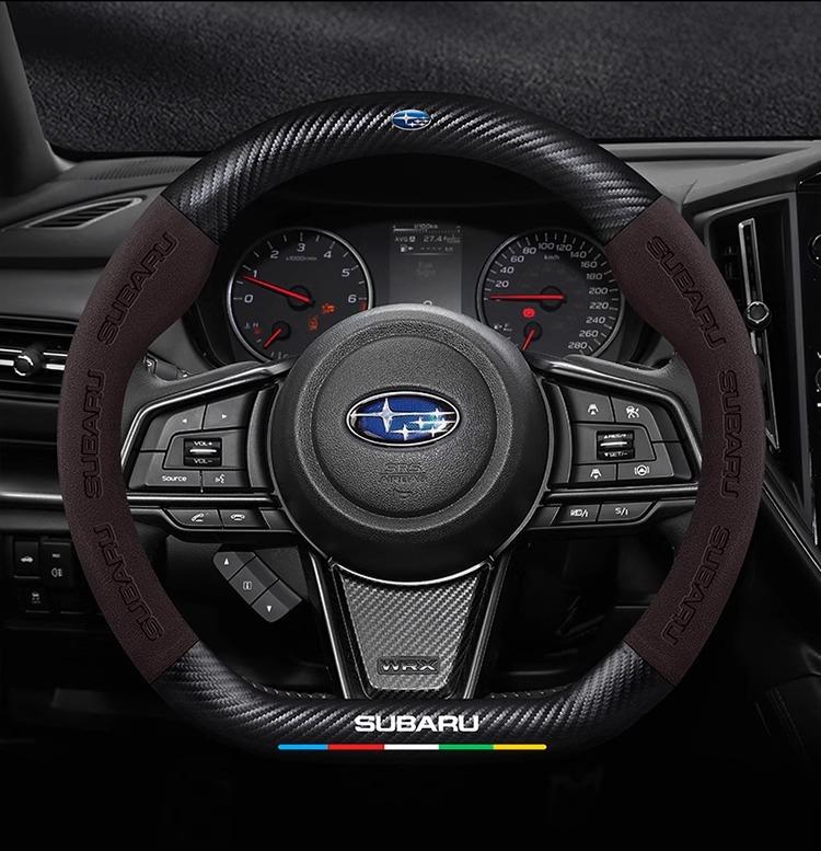 Suede Carbon Fiber Steering Wheel Cover - Anti-Slip, Ventilated, Vehicle-Specific Fit for Subaru STI, Brz, Wrx, Xv, Ascent, Forester, Outback, Impreza, Legacy (Model & Toy Vehicles Accessory)