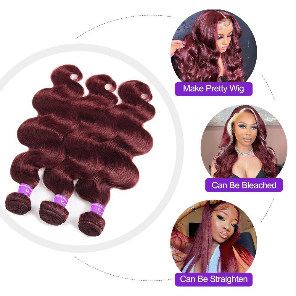 99j Burgundy Body Wave Bundles Red Colored Huamn Hair Weave Bundles Quick Weave Extensions 1 3 4 PCS Natural Wavy Hair #Summervibes