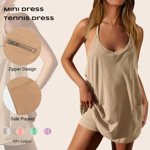 Imily Bela Women's Summer Mini Dress Casual Workout Tennis Dress with Shorts Sleeveless Althletic Dresse