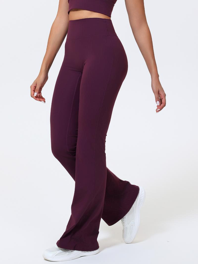 Women's High Waist Yoga Flare Pants, Seamless Butt Lifting Design, No Pockets, Comfortable Sport & Casual Wear, Polyester + Spandex Fabric, High Waisted Leggings