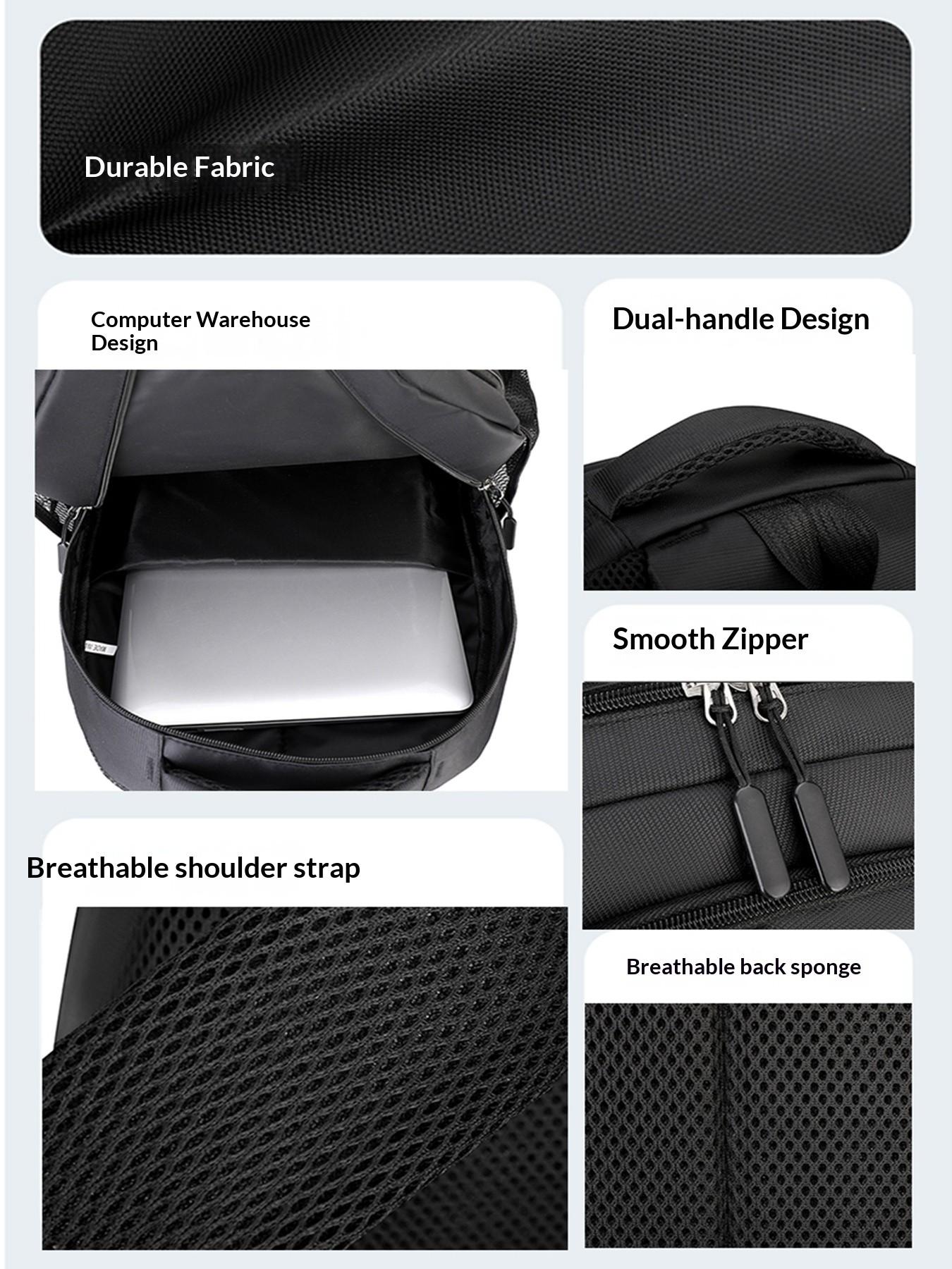 Lightweight Fashion Backpack, Waterproof Dual-Shoulder Bag, Plain Design with Night Reflective Strip, Multifunctional for Business Travel Men