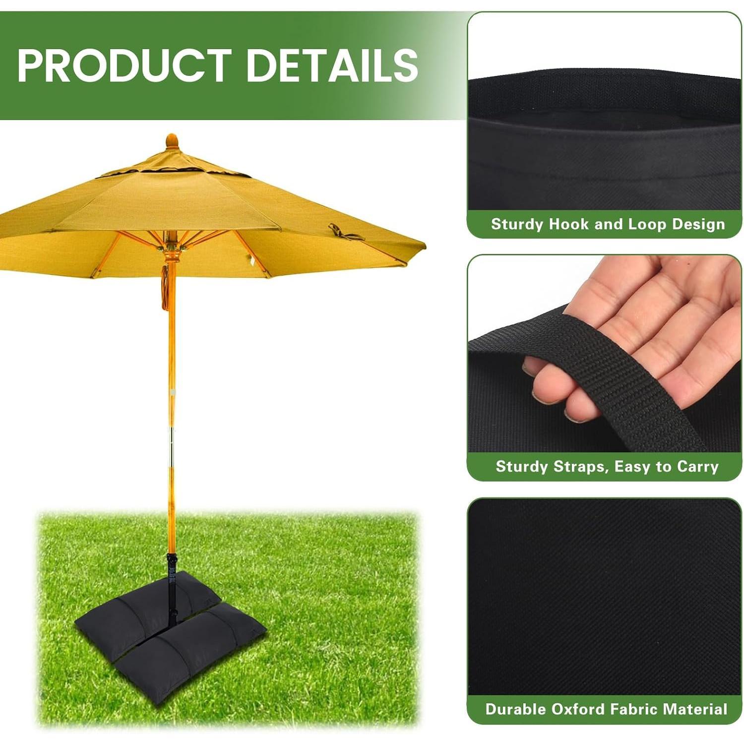 Umbrella Base Weights Sand Bags, 2 x 55LBS Fillable Sandbags for Outdoor Umbrella Stands, Cantilever Umbrellas, Trampolines, Patio Furniture, Garden Backyard Poolside Accessories Black (Without Sand)