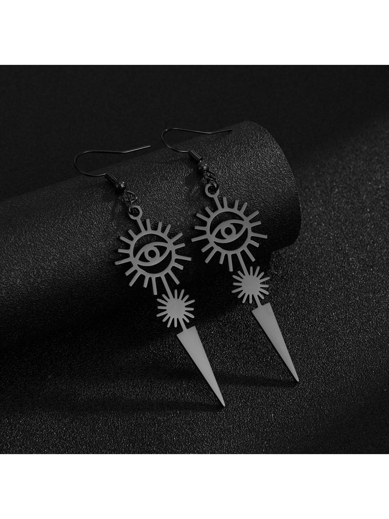 Evil Eye Sun Necklace & Earring Duo | Streetwear Edgy Jewelry, Multi-Color Options for Unisex