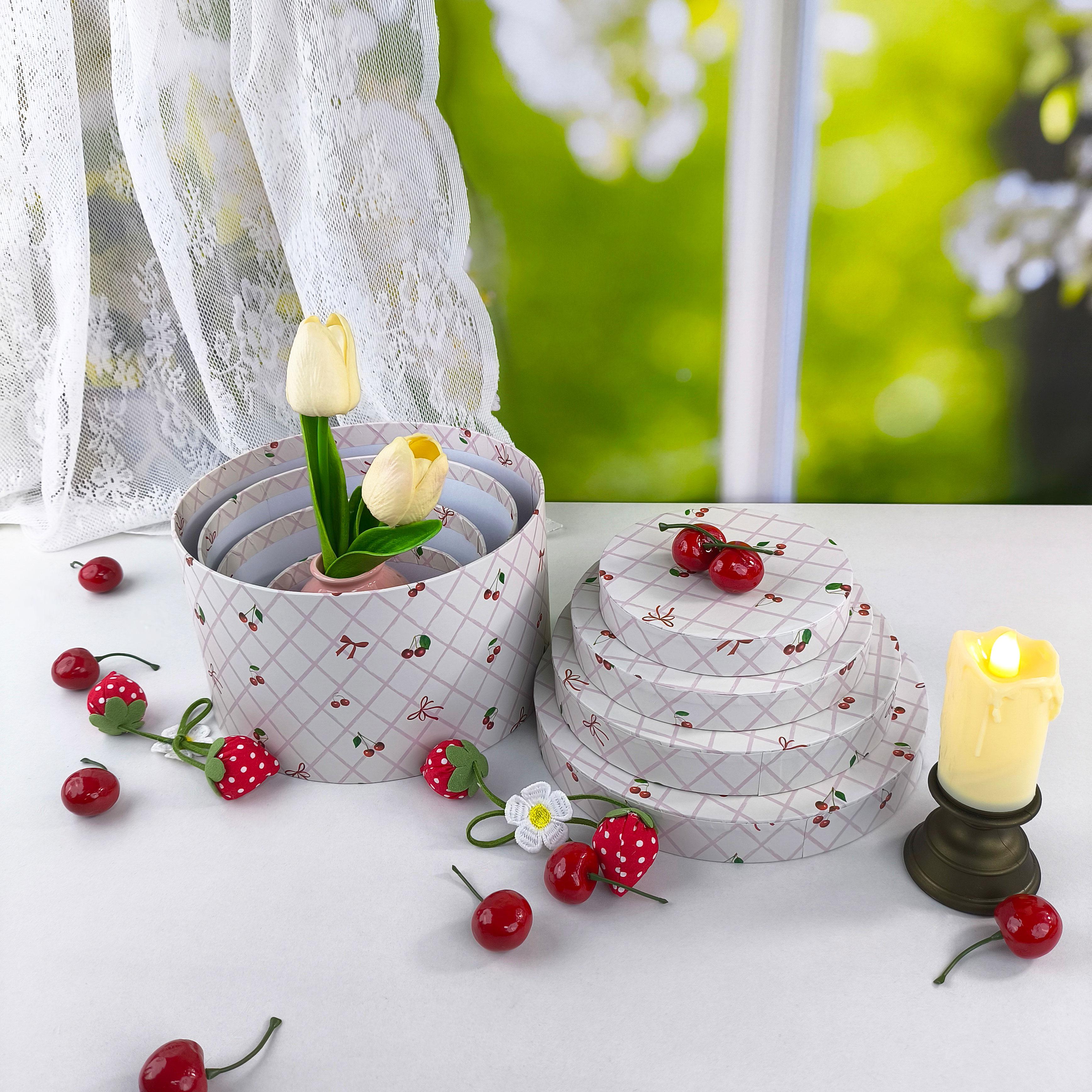 4pcs Cherry Pattern Oval Gift Box Set, Jewelry Organizer for Necklace Earrings Bracelet, Wedding Birthday Party Favor Packaging Box, Holiday Gift Box, Home Desktop Decor Display Case, Perfect for Valentine's Day Christmas Anniversary Gift Wrapping