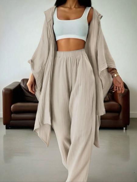 Women's Two-Piece Casual Set, Wide-Leg Pants & Loose-Fit Cardigan Jacket, Comfortable for Daily Wear, Stylish Women's Clothing