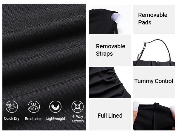 Holipick Black Strapless One Piece Swimsuits for Women Tummy Control Bandeau Bathing Suits Ruffle Slimming Swimwear