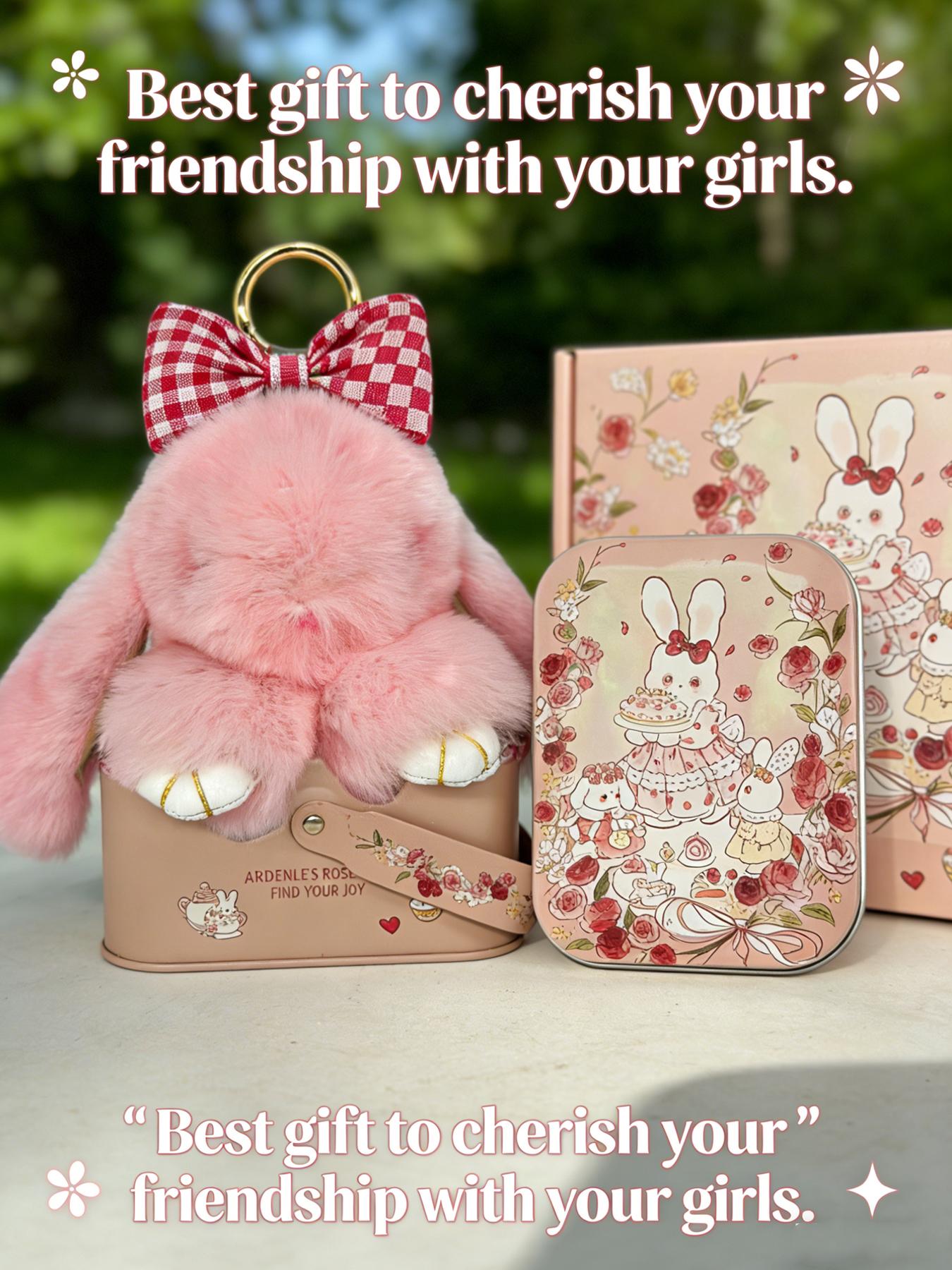 2026 Graduation Gift Handmade Plush Bunny Keychain, Butterfly Pattern, Cute Style, Stress Relief Charm, Ideal for Girls