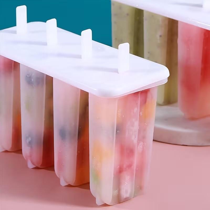 2pcs Ice Pop Molds with Lids, DIY Plastic Ice Cream Maker Tray, Summer Snack Set, 4-Compartment Frozen Dessert Kit