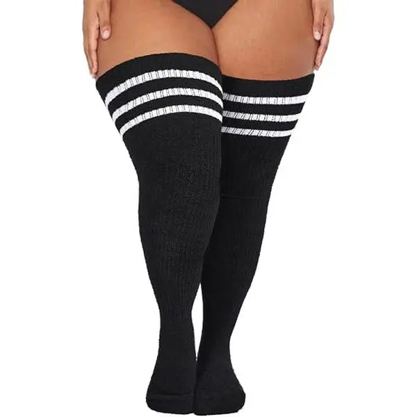 Women's Comfortable Slimming Soft Oversized Flat Leg Thigh High Socks - Extra Long Stretchy Over Knee Knit, Stay Up Non-Slip Warm Socks for Dances, Christmas Costumes (Ideal for Daughters)