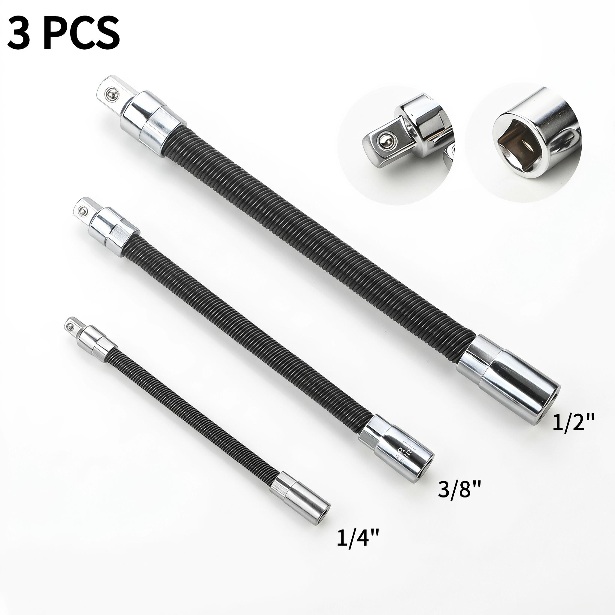 3Pcs Flexible Socket Extension Bar Set, 1/4" 3/8" 1/2" Drive Bendable Wrench Extender Rods, Flexible Connecting Shafts, Auto & Home Repair Tools, Car Mechanic Accessories-YY1
