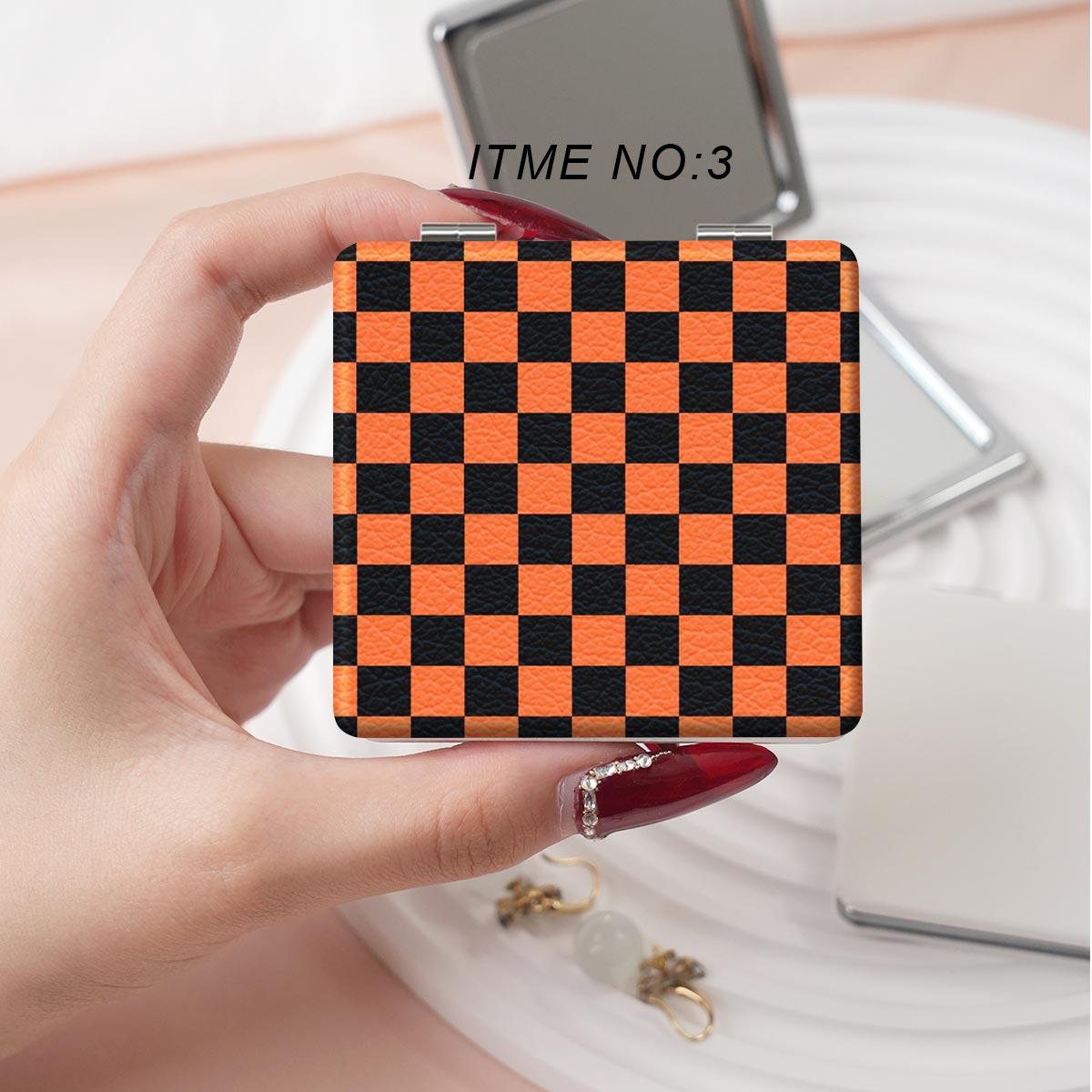 Colorful Plaid Pattern Makeup Mirror, 1 Count Portable Foldable Square Mirror, Mini Handheld Makeup Mirror for Women & Men