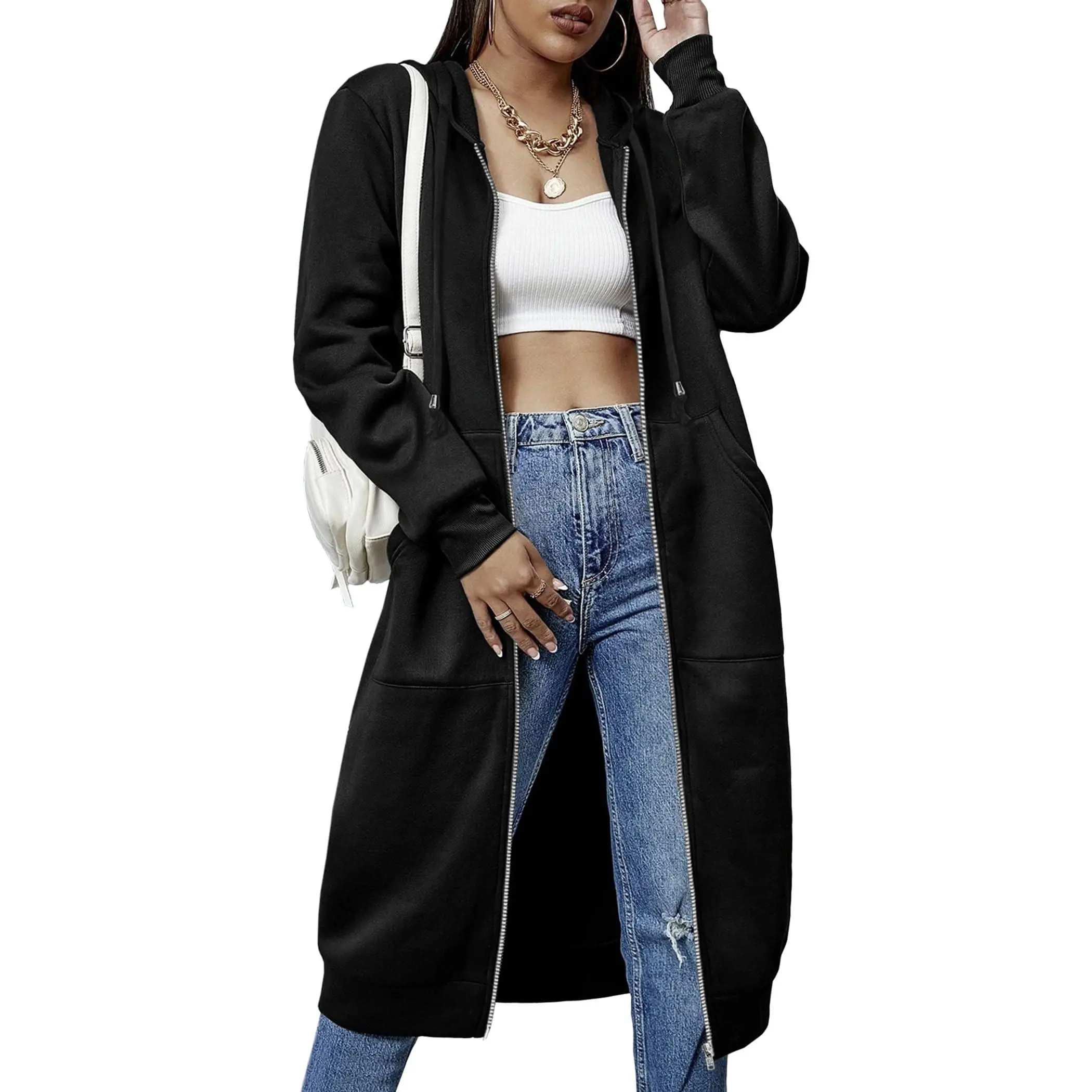 ZEAGOO Women's Casual Zip-Up Fleece Hoodie Tunic Sweatshirt Long Jacket S-XXXL