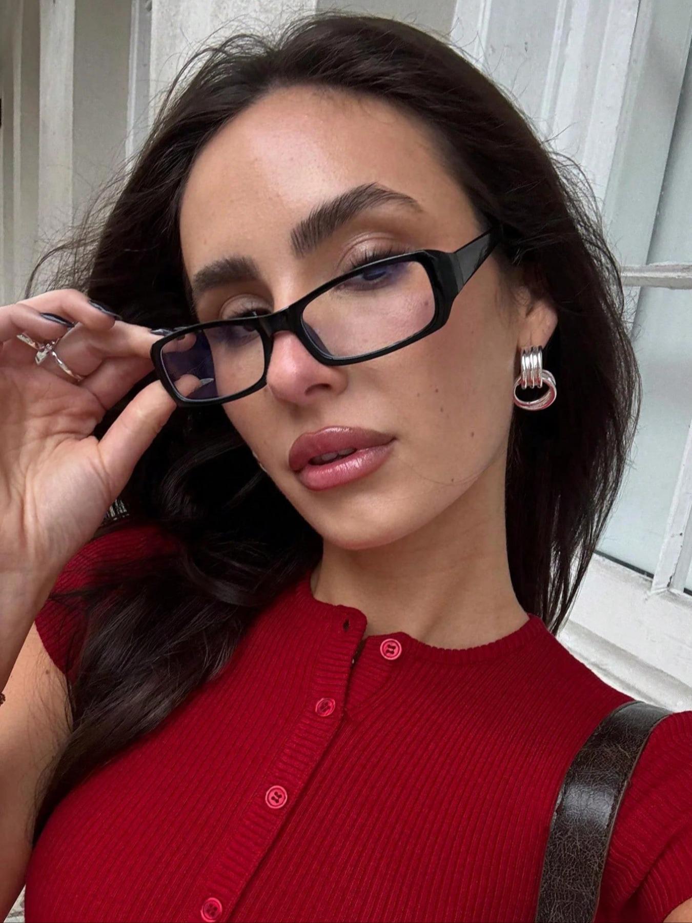 Elegant Y2K Rectangular Frame Leopard Pattern Glasses for Women, Suitable for Daily Life, Office Commute, Business Casual Wear, Fashion Eyeglasses