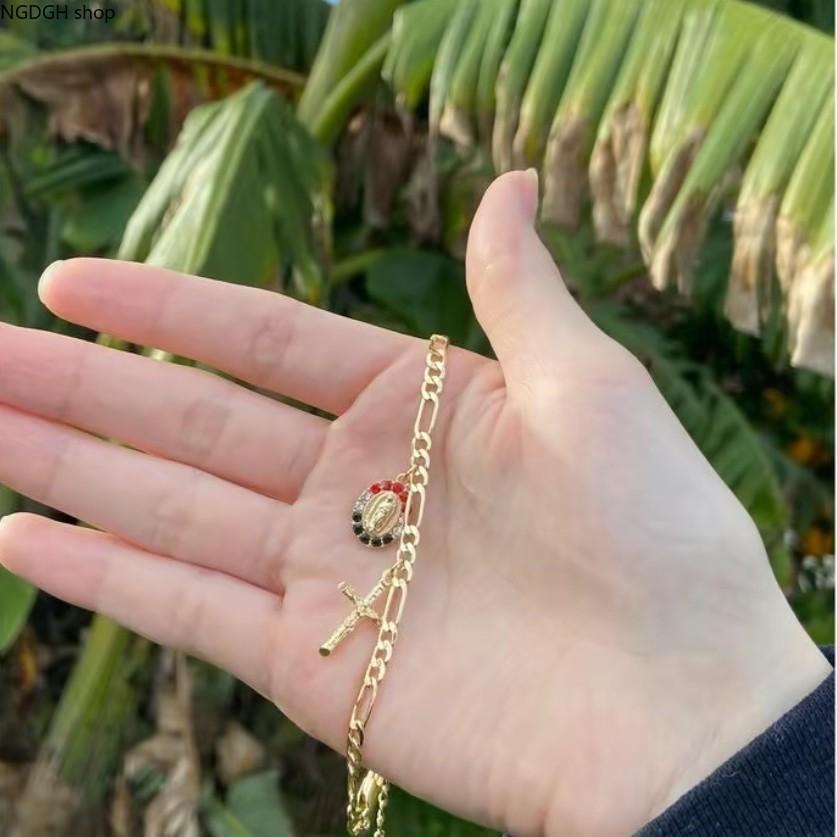 Virgin Mary Chain Bracelet in Gold-Tone, Waterproof Religious Jewelry for Men & Women, Spiritual Protection for Sports or Daily Wear, Religion, Gold Bracelets, Casual, Everyday Wear, Unisex