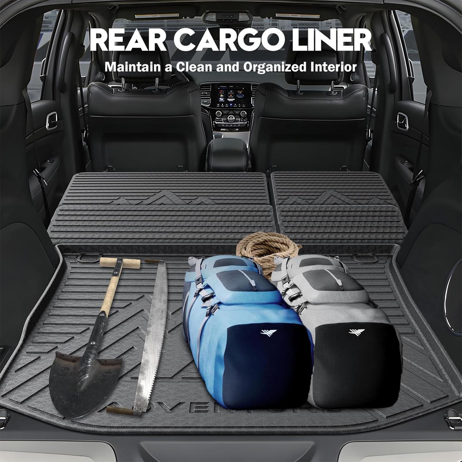 Canvcle All Weather TPE Floor Mats for 2015-2021 Jeep Grand Cherokee Laredo E 4x4 Five-Seater Gas Model Custom Fit Trunk & Back Seat Protector Durable Odorless Cargo Liner Non-Slip Texture Easy to Clean