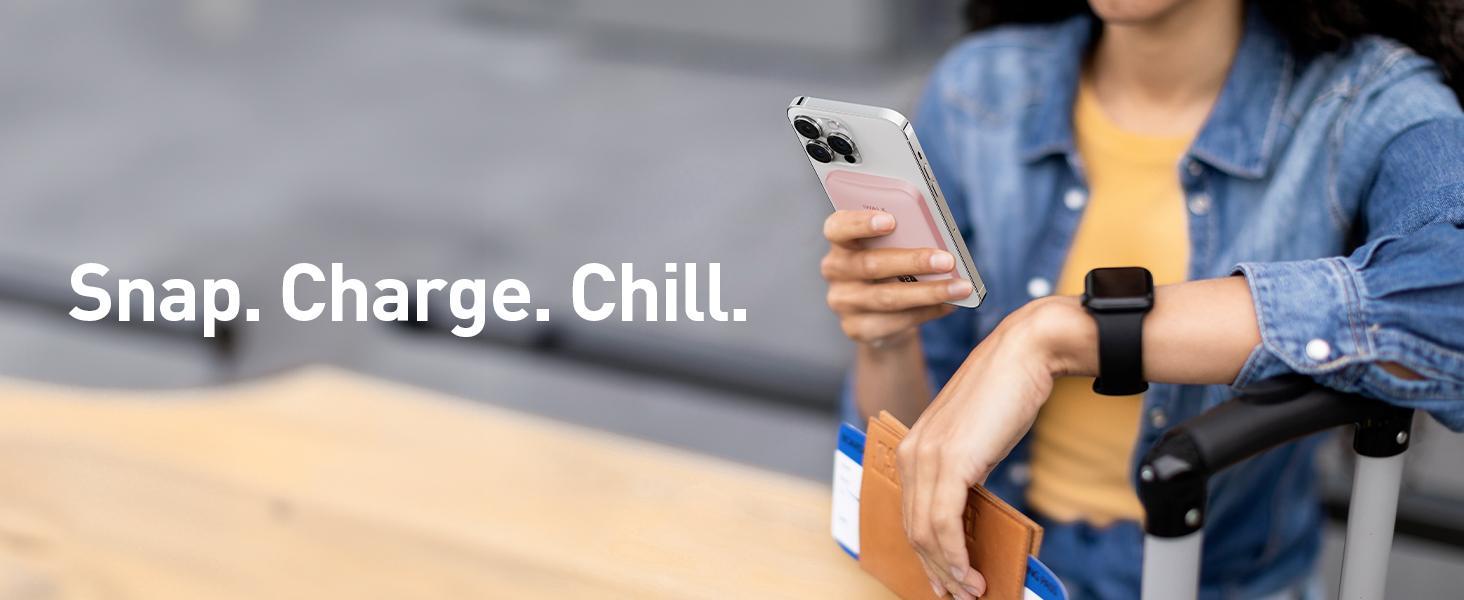 iWALK Magnetic Wireless Charger Single Pack Compact Ultra Slim 0.5inch PD 18W Fast Charging Pink Electronic Smartphone Cellphone Travel-Friendly with Smart LED Display