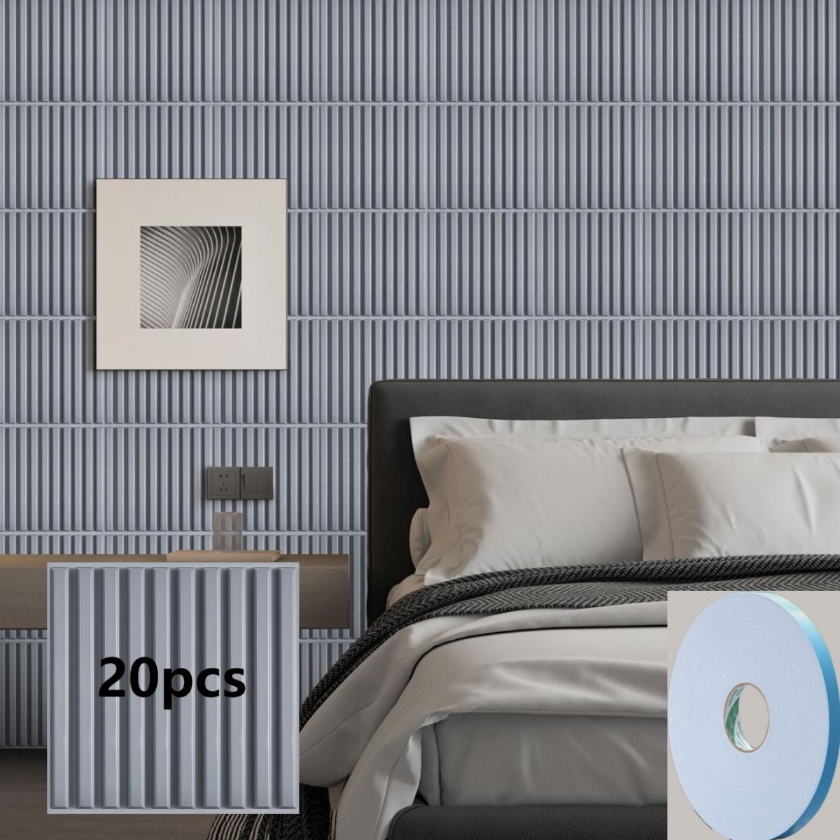 Kuujojo Striped Pattern Wall Panel with Tape, Self Adhesive Waterproof, Easy Installation, PVC Material 3D Wall Decor Panel, Multiple Pack Options, Wall Decorative Panel for Living Room Bedroom Study Room, Home Decoration, Waterproof Decorative Panels