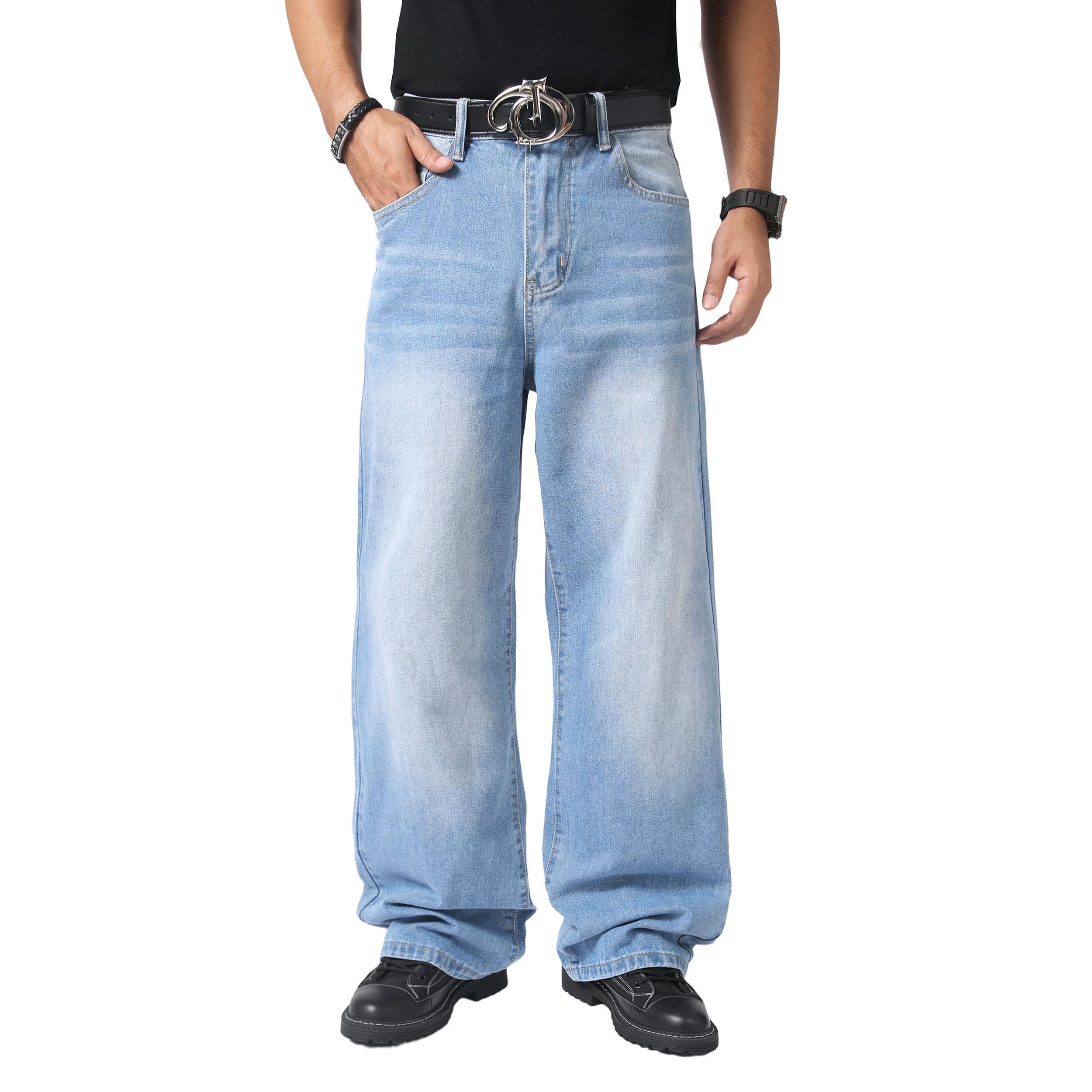 JUNBAOSS Men's Baggy Hip Hop Jeans Y2K Casual Vintage Wide Leg Skater Denim Pants Loose Fit Long Trousers 2000s Streetwear Mens Irregular Sutures Skateboard Steampunk Baggy Jeans Plain Pants Pockets